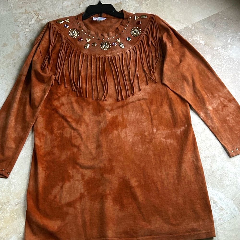 Visage Ladies Fashion  Dye Brown Cotton,Beaded and Fringed at top, with Pants